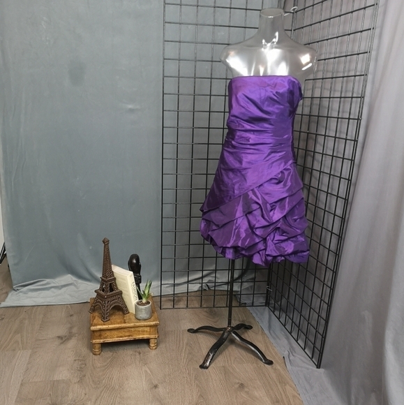 80s vintage strapless pleated fitted Aline flared bustier purple dress #IWD - Picture 15 of 15